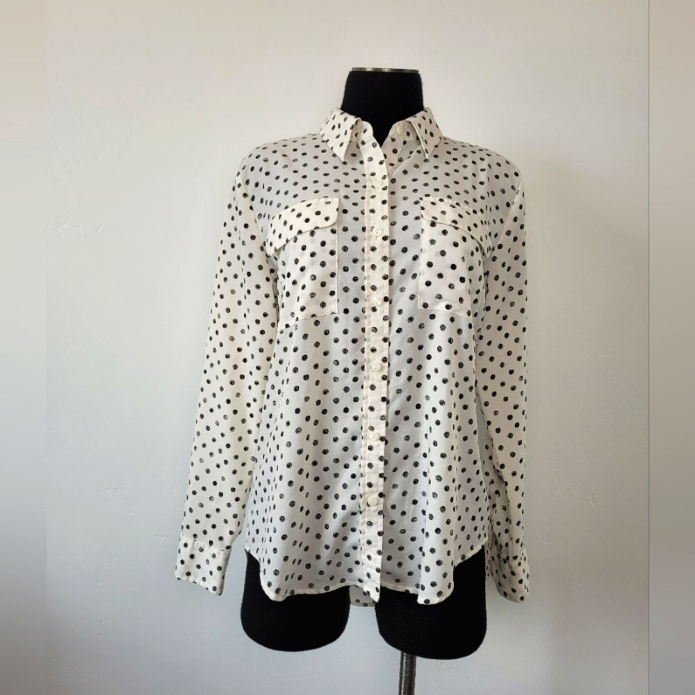 Apt 9 Polka Dot Blouse Shirt Cream Black Classy Office Career Preppy Corpcore M